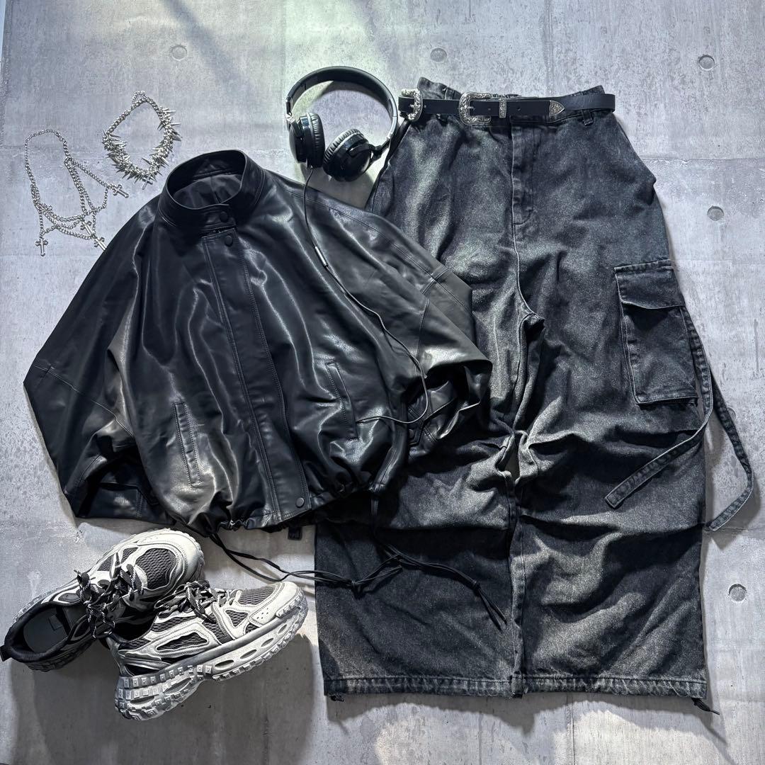 ジャケット・アウター leather jacket buggy parachute pants y2k