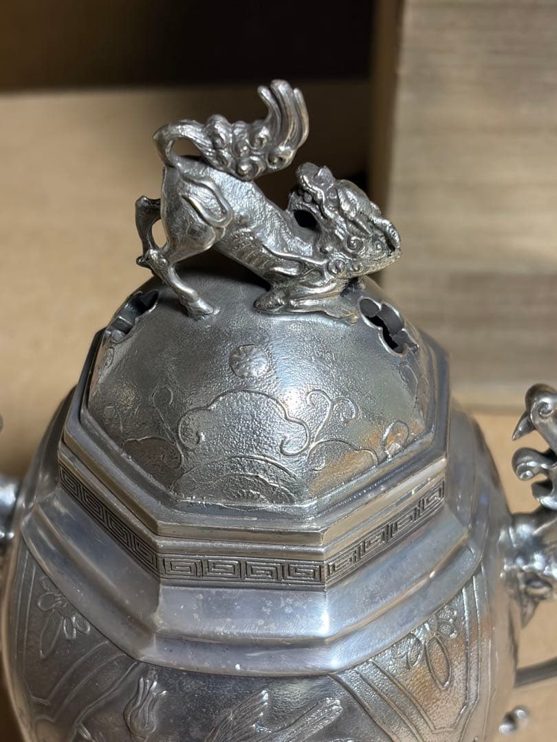大峰作 香炉 銀製 銀 900 966g 刻印 桐箱 あり