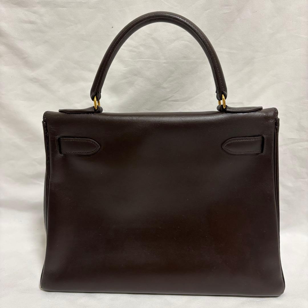 エルメス ケリー28 ルトゥルネ ボックスカーフ ブラウン レザー ハンドバッグ