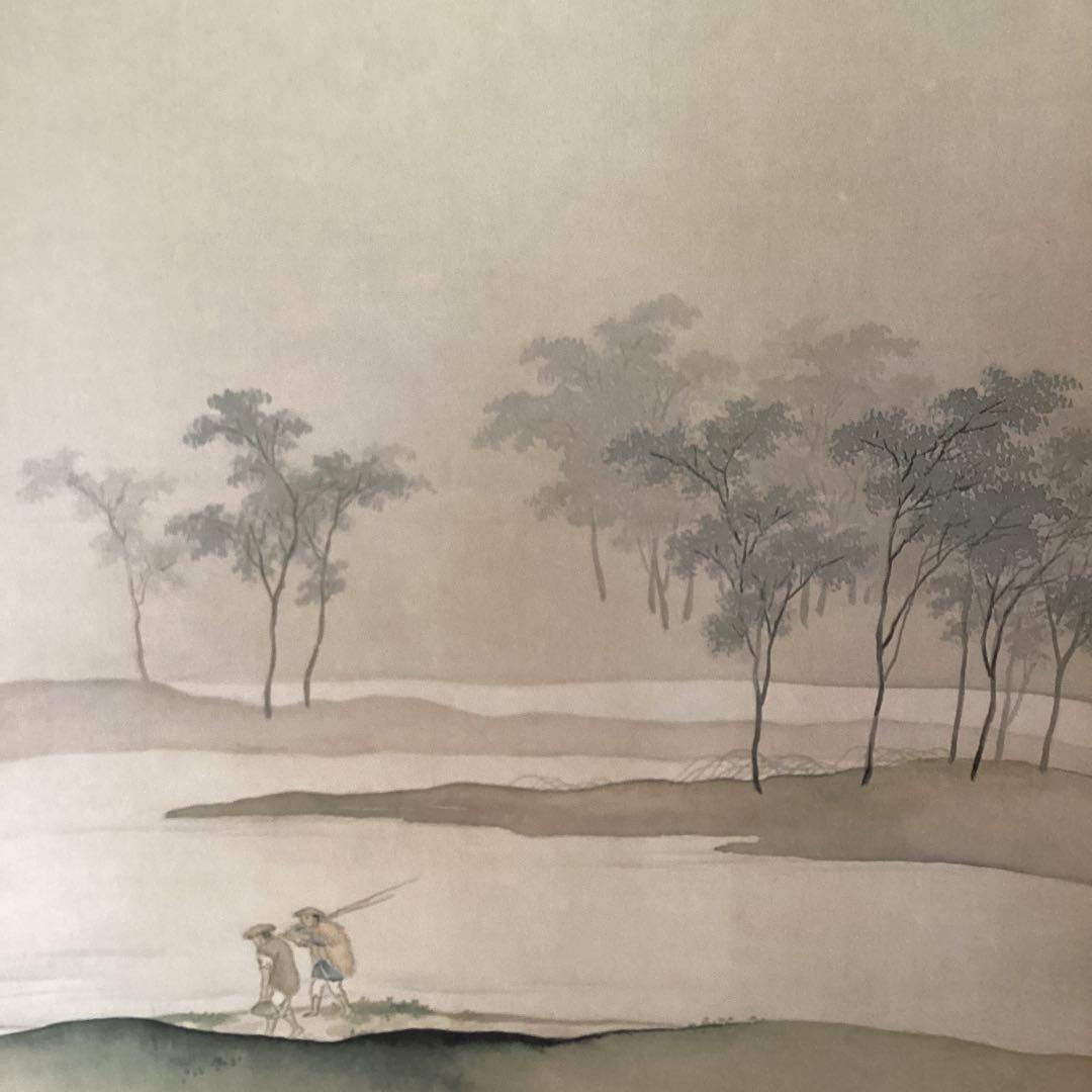 橋本雅邦　絹本彩色画【煙雨帰漁図】　駿府博物館所蔵複製画　NO15447 130