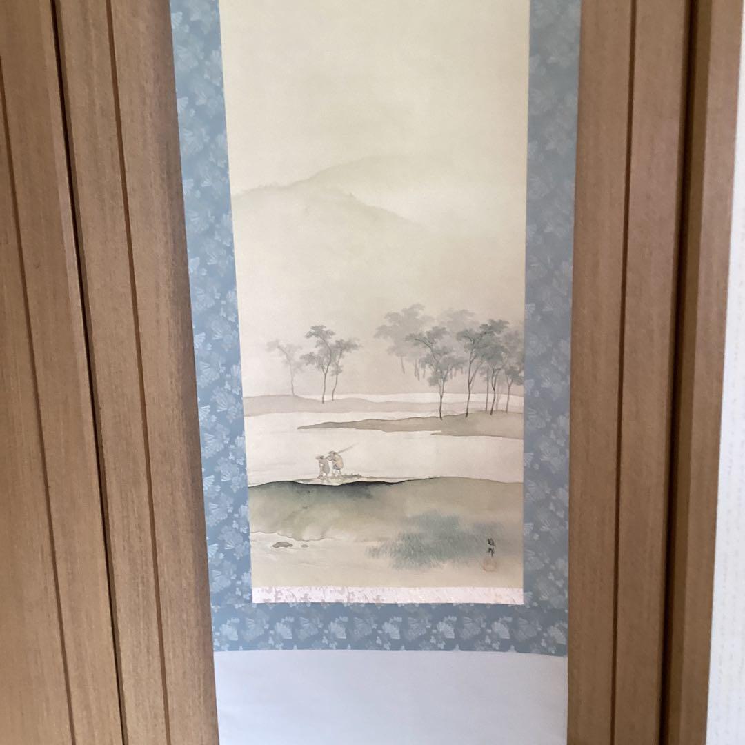 橋本雅邦　絹本彩色画【煙雨帰漁図】　駿府博物館所蔵複製画　NO15447 130