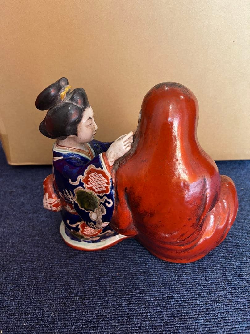 948 九谷焼　古九谷　和装美人　達磨の耳かき像　江戸期　置物　飾り物　時代物