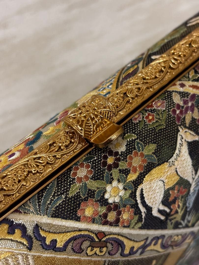 和装用草履バッグセット　金　正絹　正倉院模様　刺繍　多色使い　成人式　未使用品