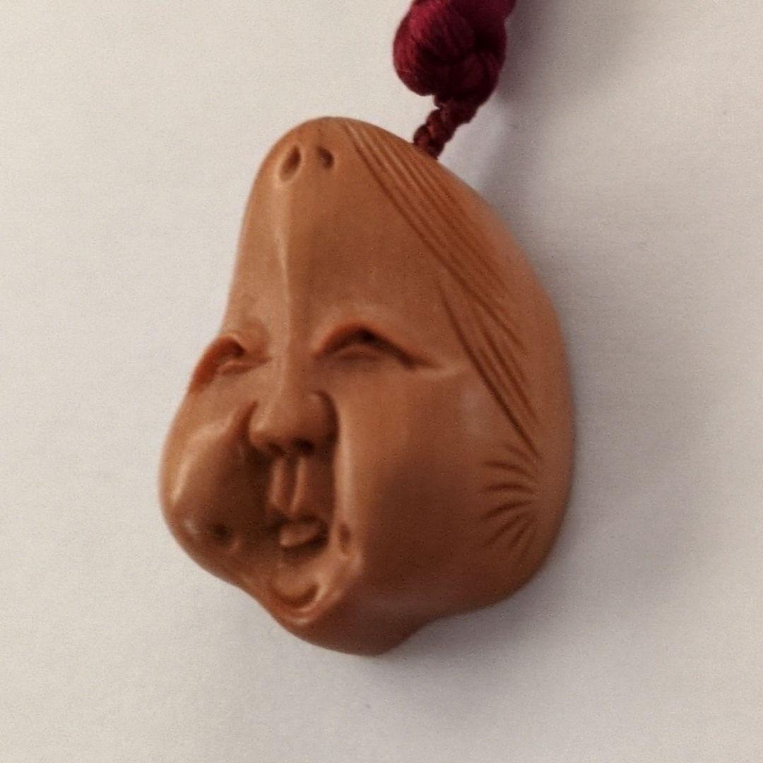 薩摩柘植根付　お福　能面