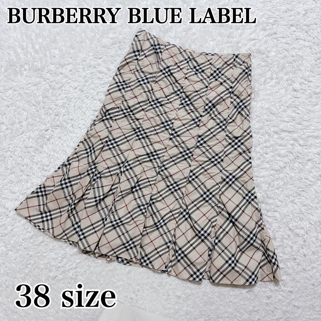 希少✨バーバリーブルーレーベル　ミモレ丈フレアスカート　縮絨加工　ノバチェック