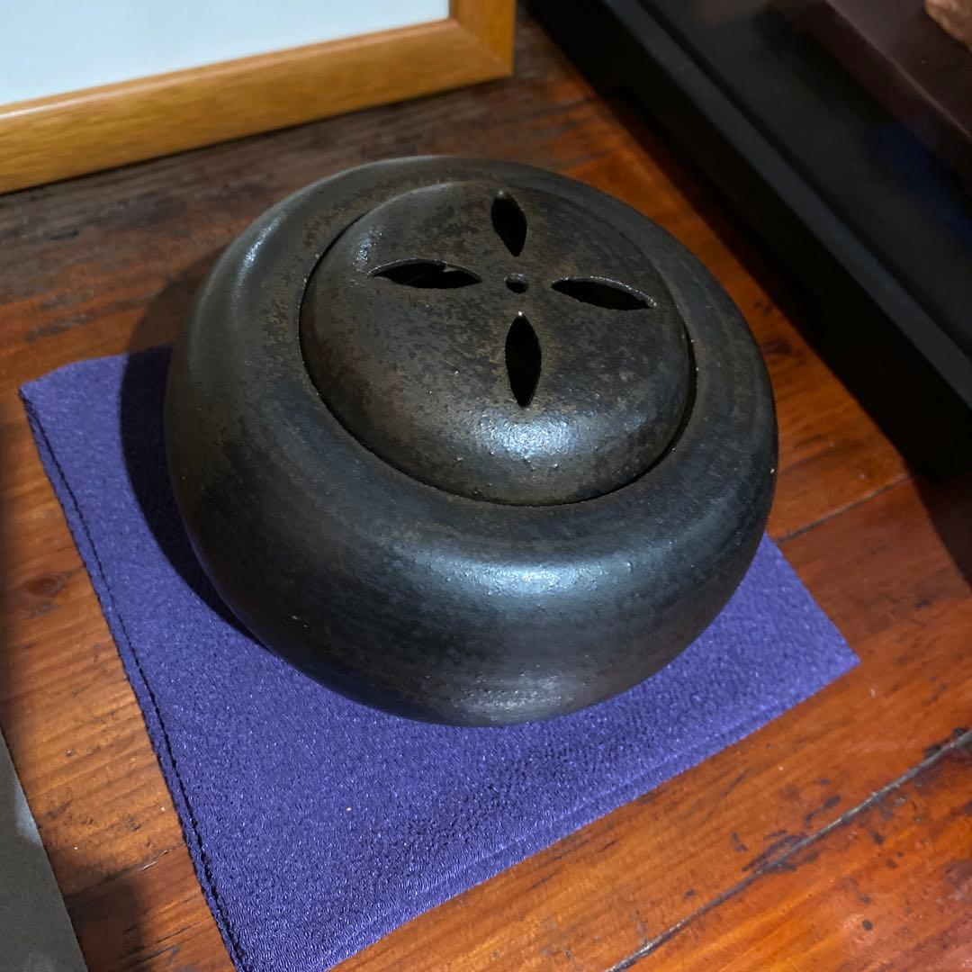 香炉　金箔　唐金　落款刻印あり