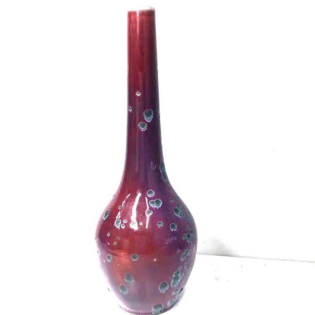 窯変釉の赤い一輪挿し、作家物、辰砂