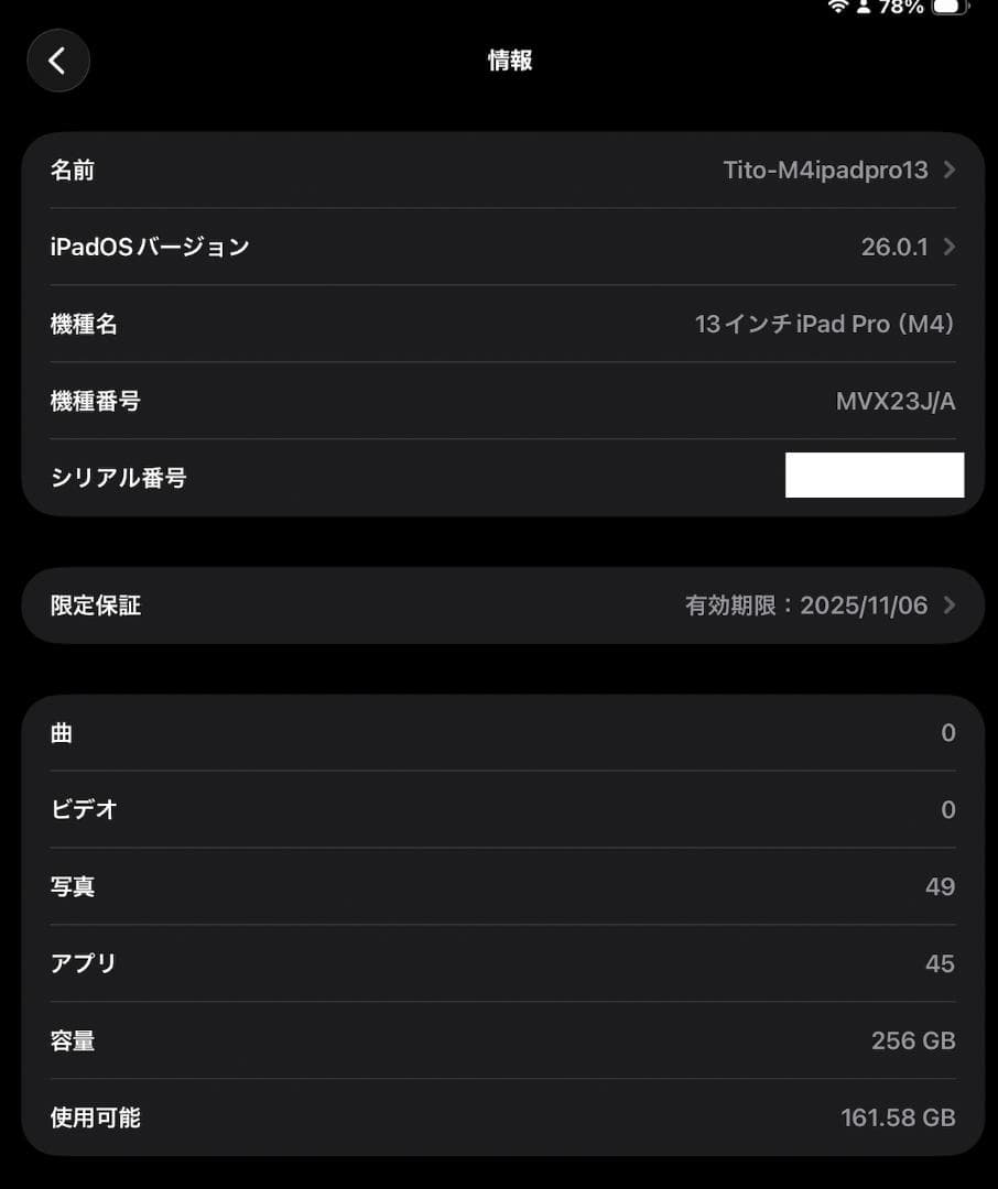 iPad Pro (M4) 13インチ　256GB　本体