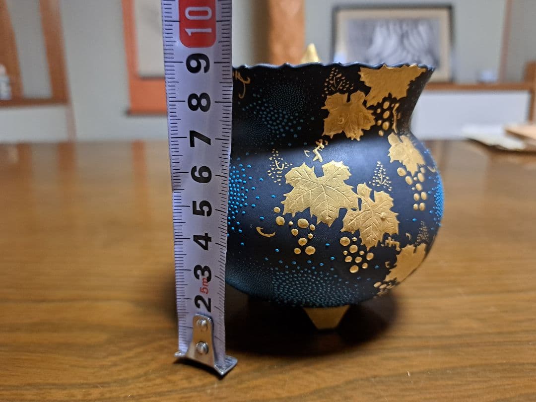 仲田錦玉作　香炉　青粒唐草　九谷焼