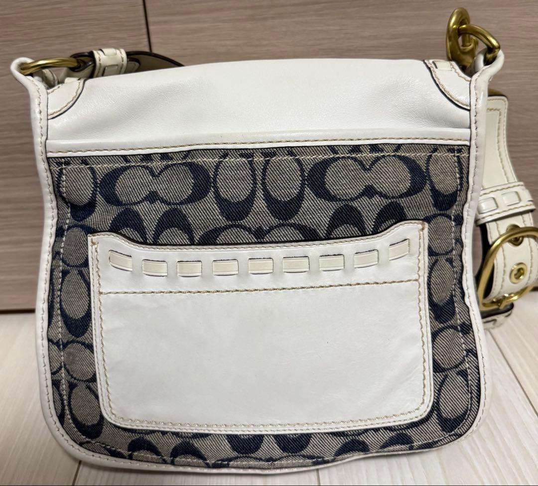 COACH コーチ ショルダーバッグ ソーホー レザー シグネチャー 白 デニム