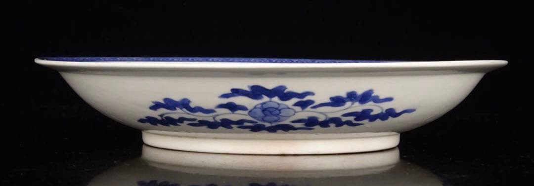 明治時代　平戸焼　染付　白抜き　菖蒲文　皿　飾皿　額皿　陶額　古伊万里　墨弾き