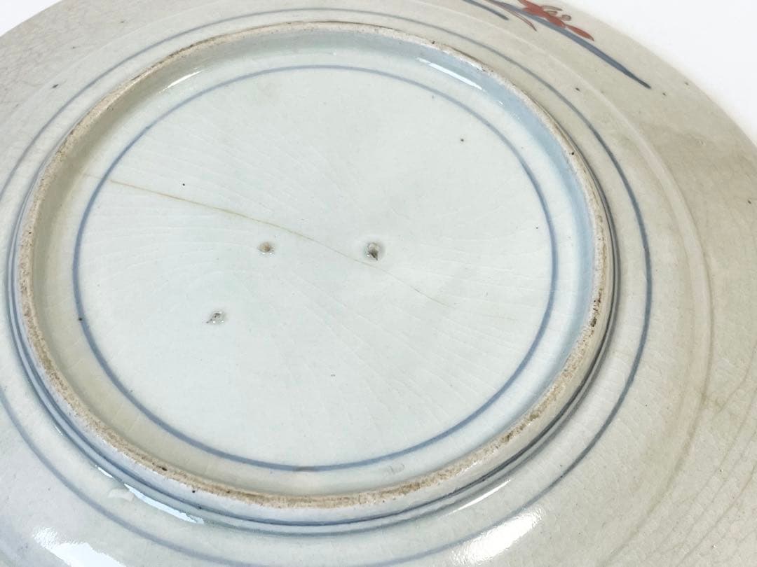 骨董　アンティーク　古伊万里　色絵　輸出伊万里　花唐草　花籠文様　皿　丸皿