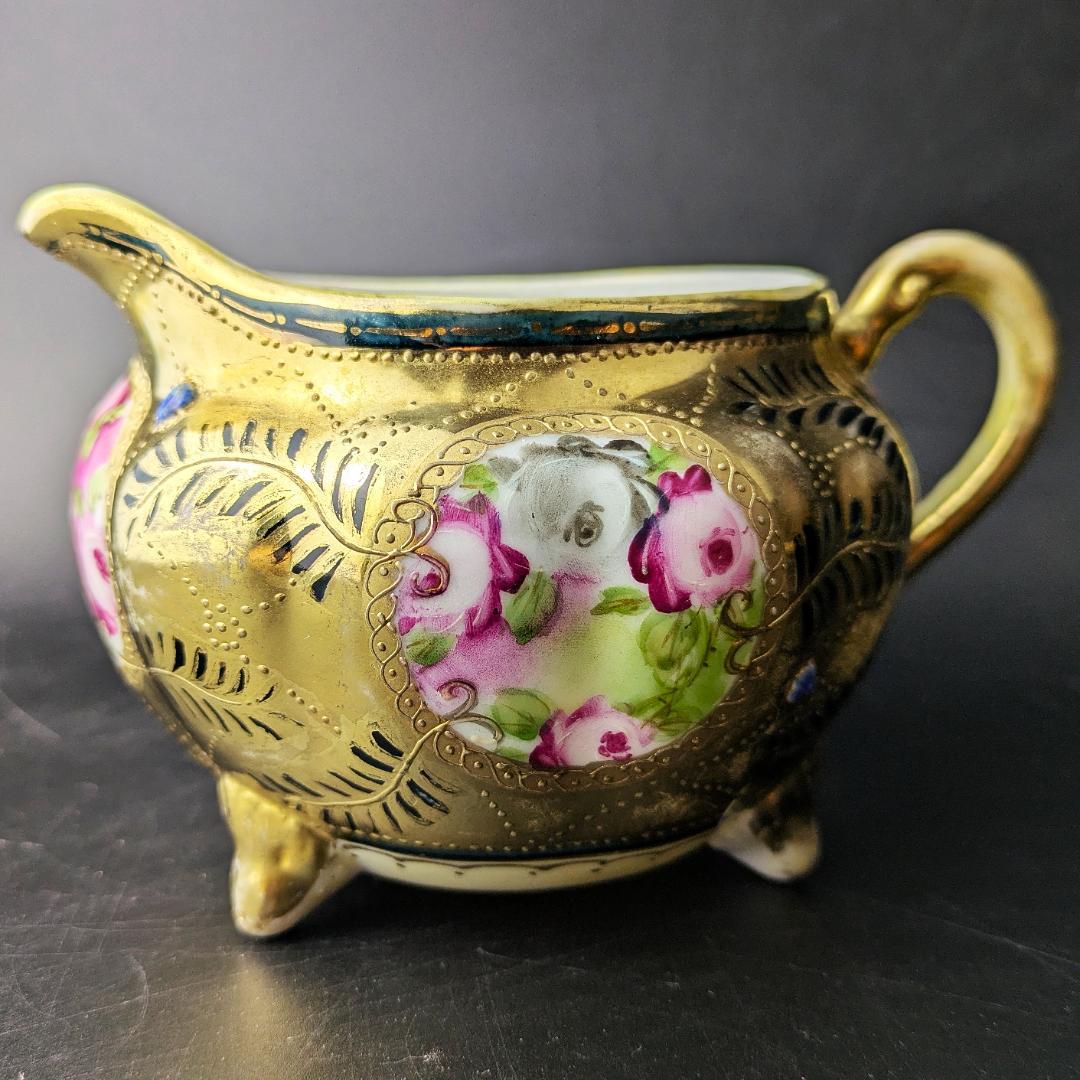 豪華金彩アールヌーボー 薔薇唐草模様 茶壷＆糖器セット 手彩金盛上 ニッポン