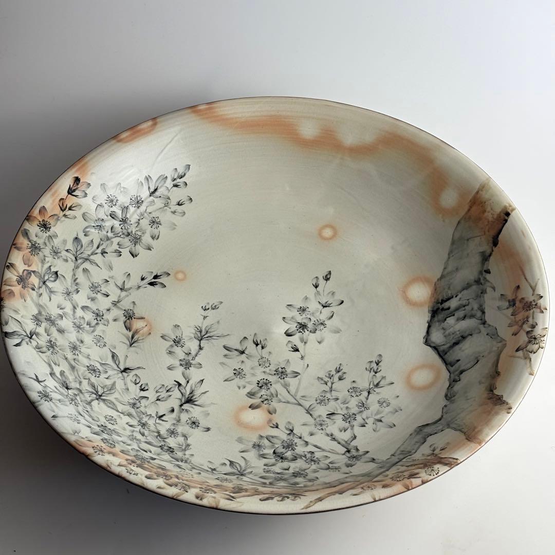 平安 清泉 鉄絵桜花 大皿 共箱 飾皿