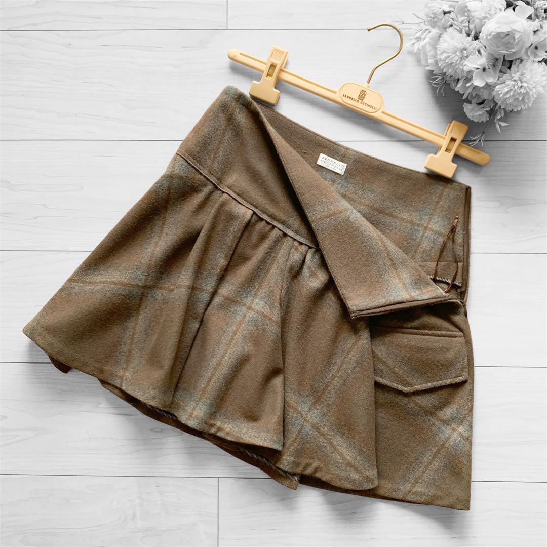 Brunello Cucinelli 厚手 オータムチェックのひざ上フレア