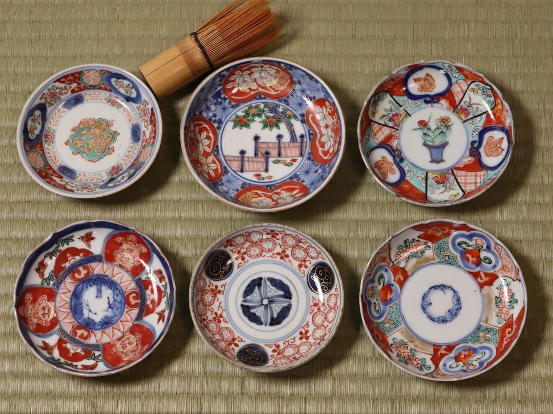 陶芸 古い伊万里焼 色絵小皿 六枚まとめ売り 冨貴長春 大明嘉靖 MA422