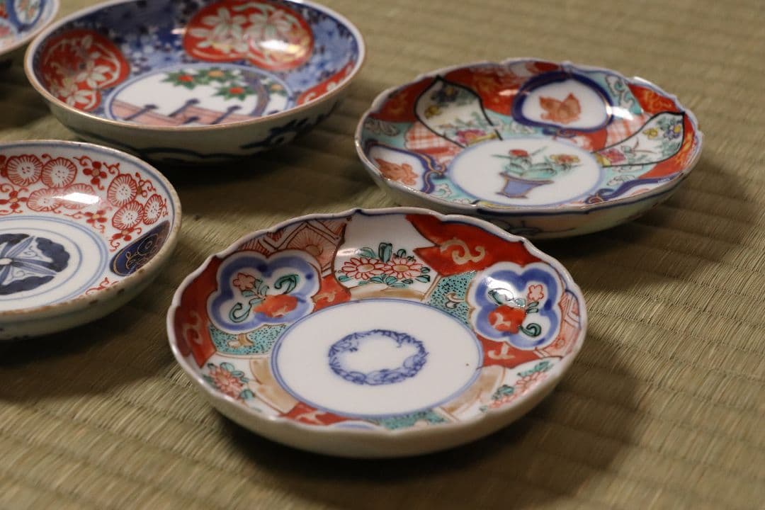 陶芸 古い伊万里焼 色絵小皿 六枚まとめ売り 冨貴長春 大明嘉靖 MA422