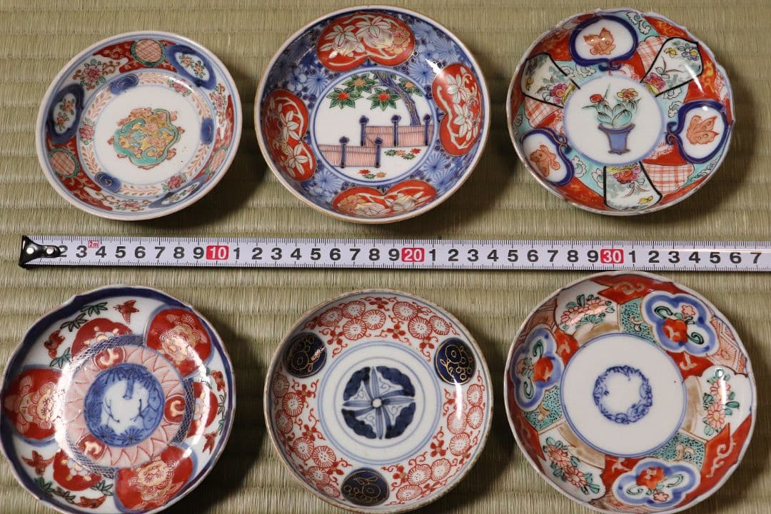 陶芸 古い伊万里焼 色絵小皿 六枚まとめ売り 冨貴長春 大明嘉靖 MA422