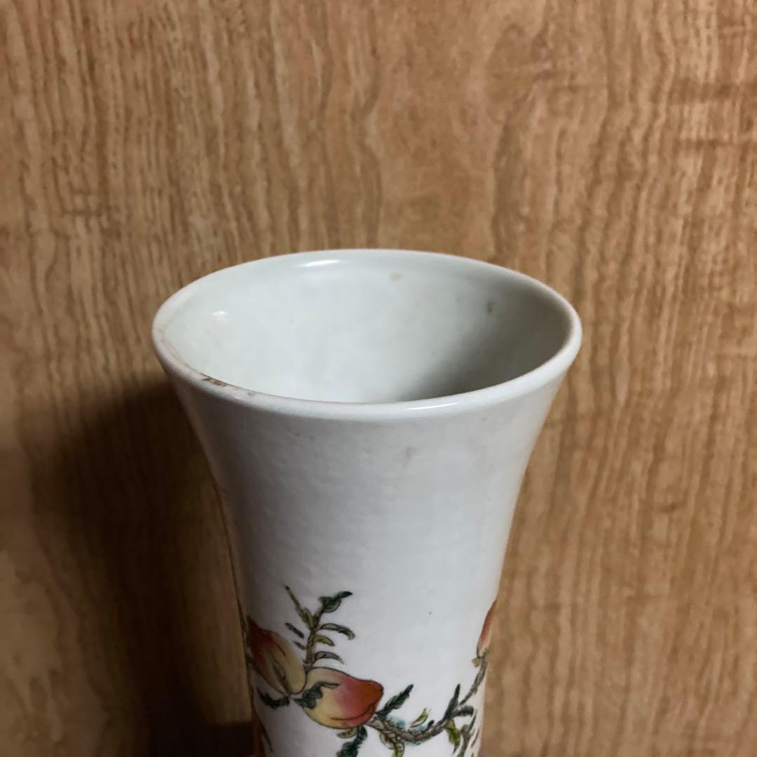 中国　色絵　瓶　天球瓶　鳳凰鶴桃果人物図　大清康熙年製銘