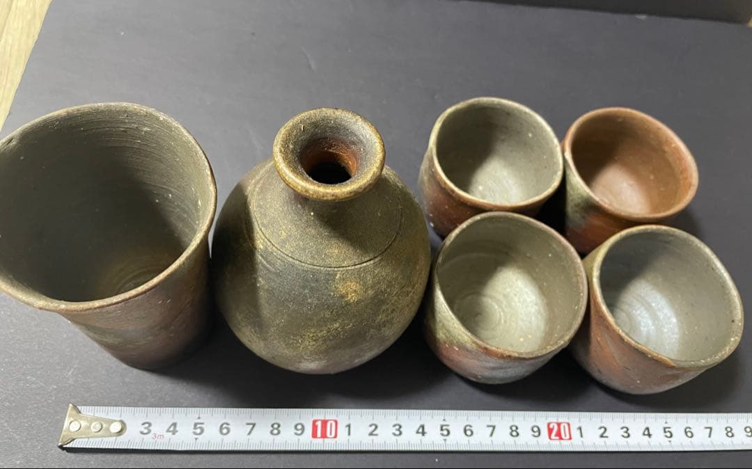 備前焼　鈴木常喜 作　酒器セット　ぐい呑・徳利・湯呑み・お猪口　銘あり