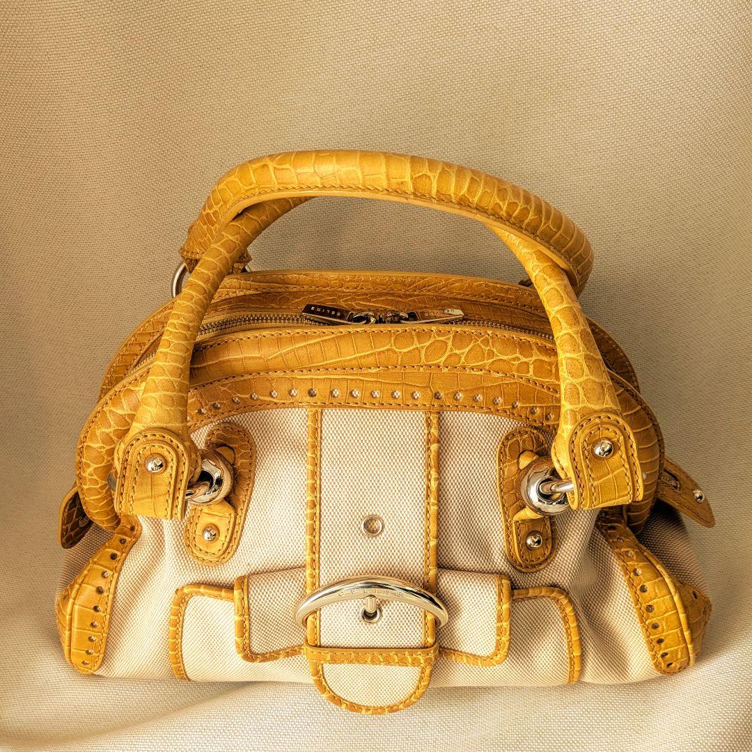 セリーヌ　CELINE　ハンドバッグ　レザー✕キャンバス　トリオンフ　ロゴ