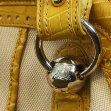 セリーヌ　CELINE　ハンドバッグ　レザー✕キャンバス　トリオンフ　ロゴ