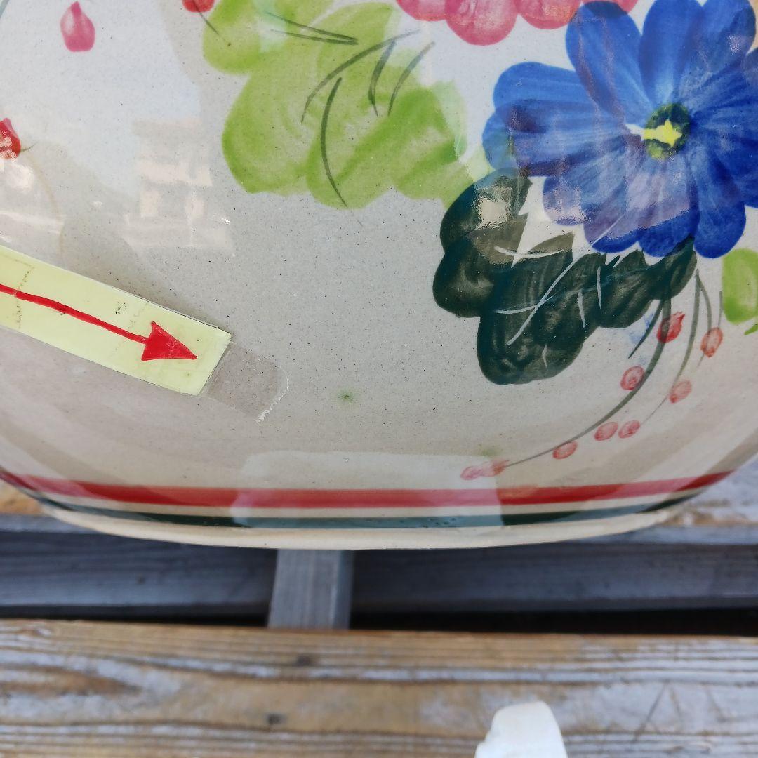 新品　特大　∅50　 陶器　睡蓮鉢　メダカ鉢　手書き絵　花柄　手造り　高級品LB