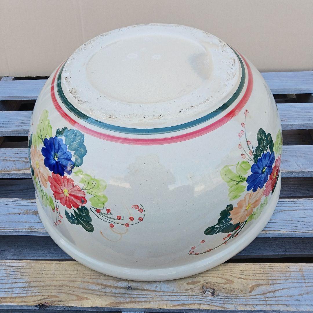 新品　特大　∅50　 陶器　睡蓮鉢　メダカ鉢　手書き絵　花柄　手造り　高級品LB