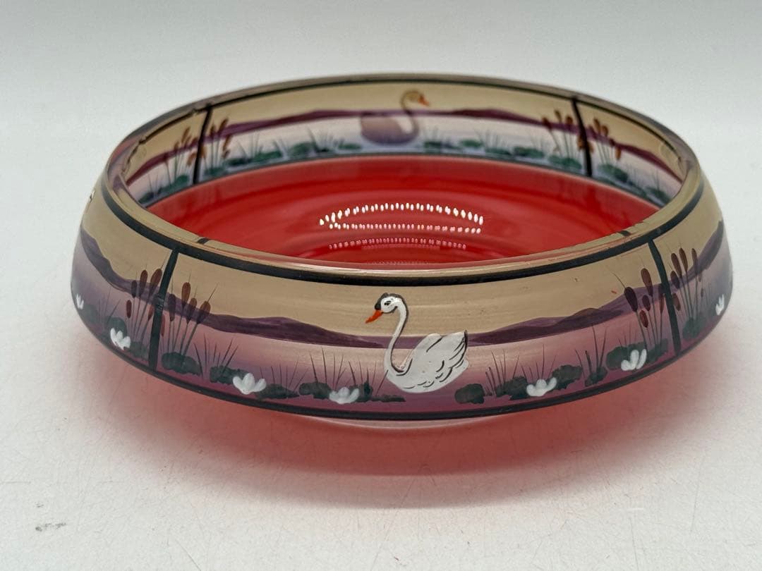 アールデコガラス　白鳥　菓子皿　アンティークガラス　送料込み251031