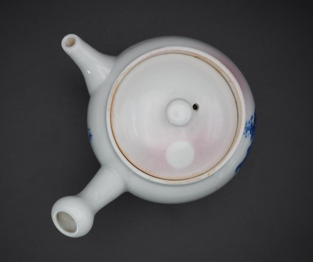 煎茶道具 四代清風与平造 染付 【山水文】横手急須 箱付