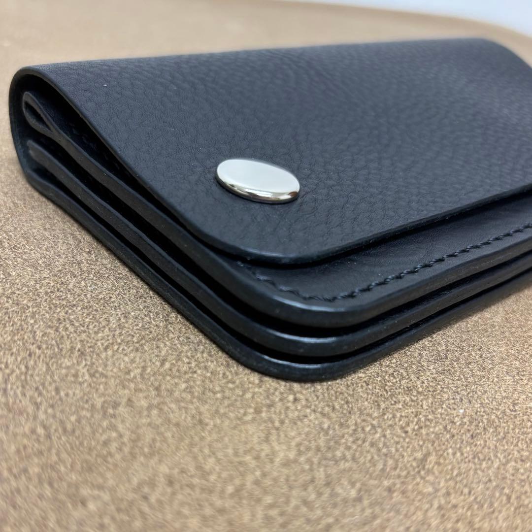 【riri 】トラッカーウォレット　ミドル　黒　3層　薄型　イタリアレザ