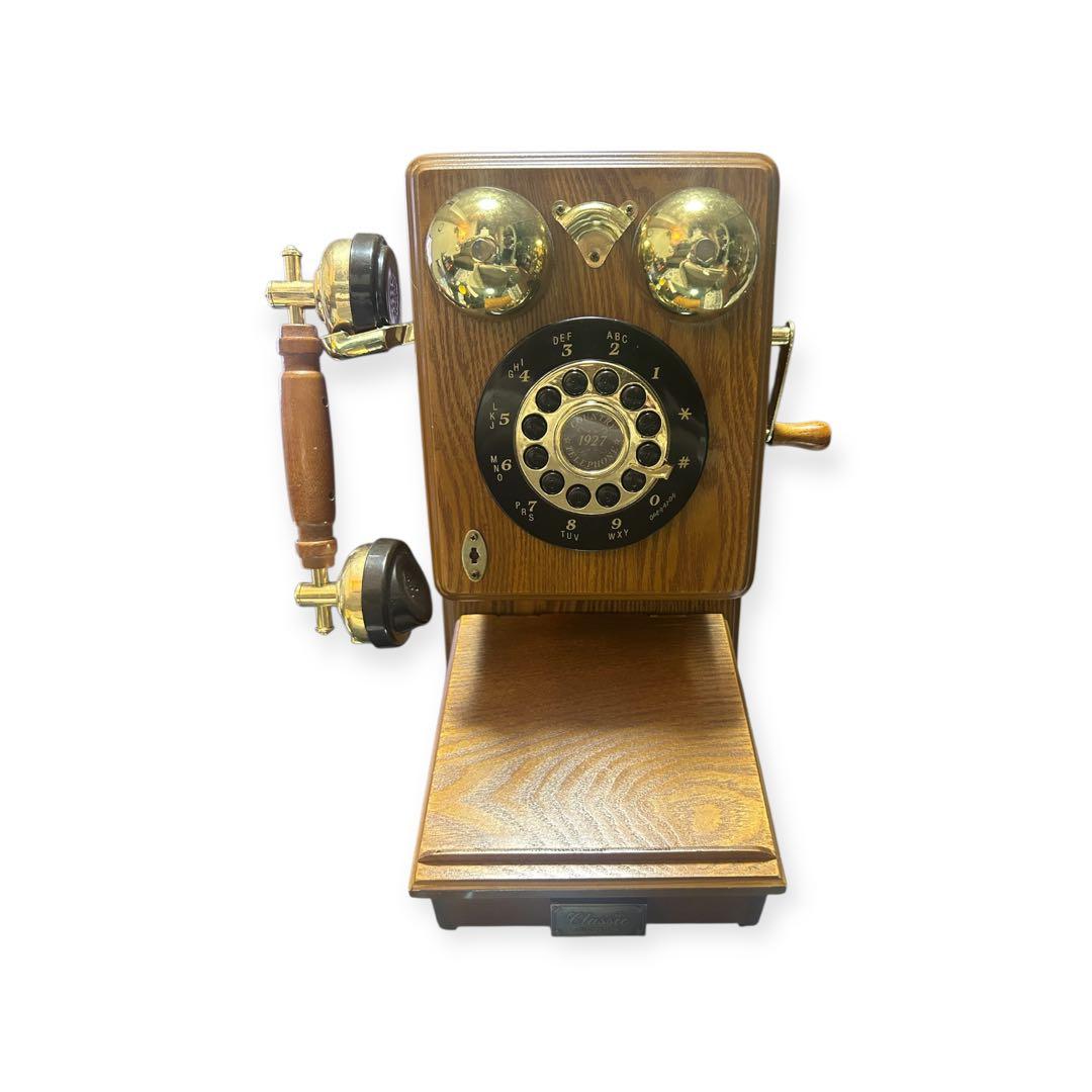 アンティーク電話機 木製 COUNTRY 1927 昭和レトロ 布巻きコード付