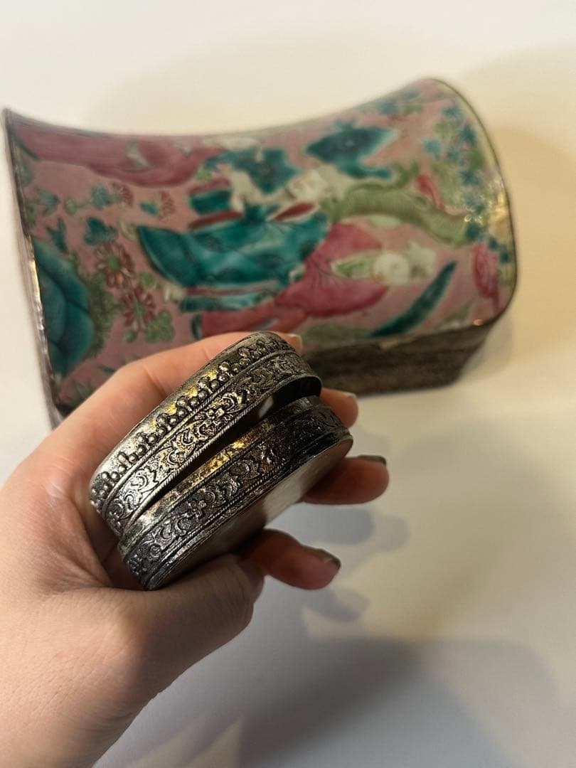 清時代 人物香合 中国骨董 古董 香合 2点セット