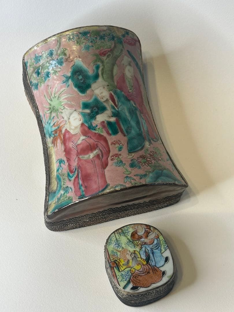 清時代 人物香合 中国骨董 古董 香合 2点セット