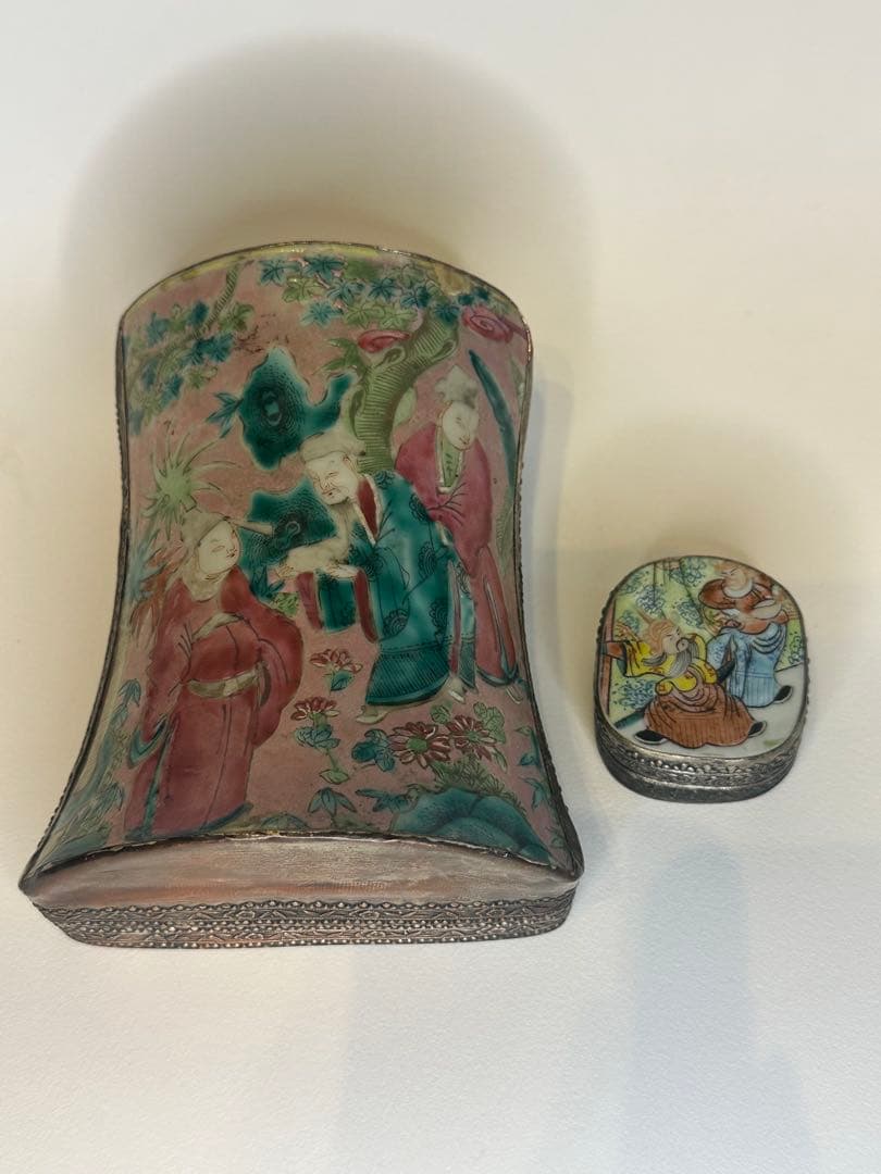 清時代 人物香合 中国骨董 古董 香合 2点セット