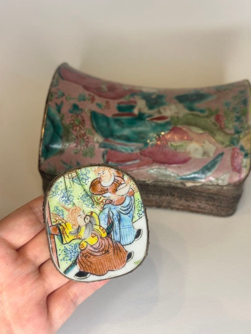 清時代 人物香合 中国骨董 古董 香合 2点セット