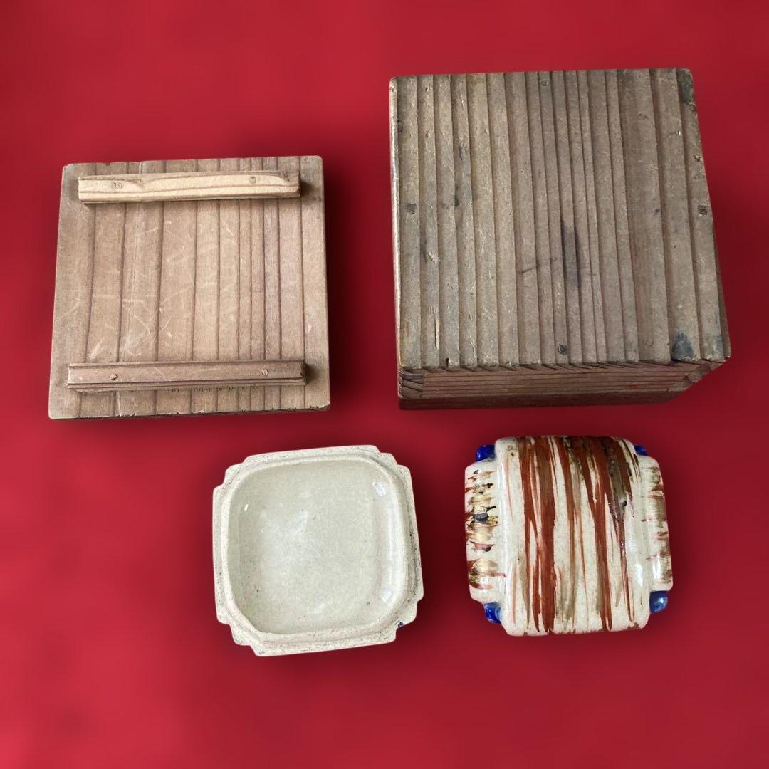 茶道具　赤膚焼　江戸時代　香合　奥田木白造　糸巻香合　共箱　仁清写／ 茶道　利休