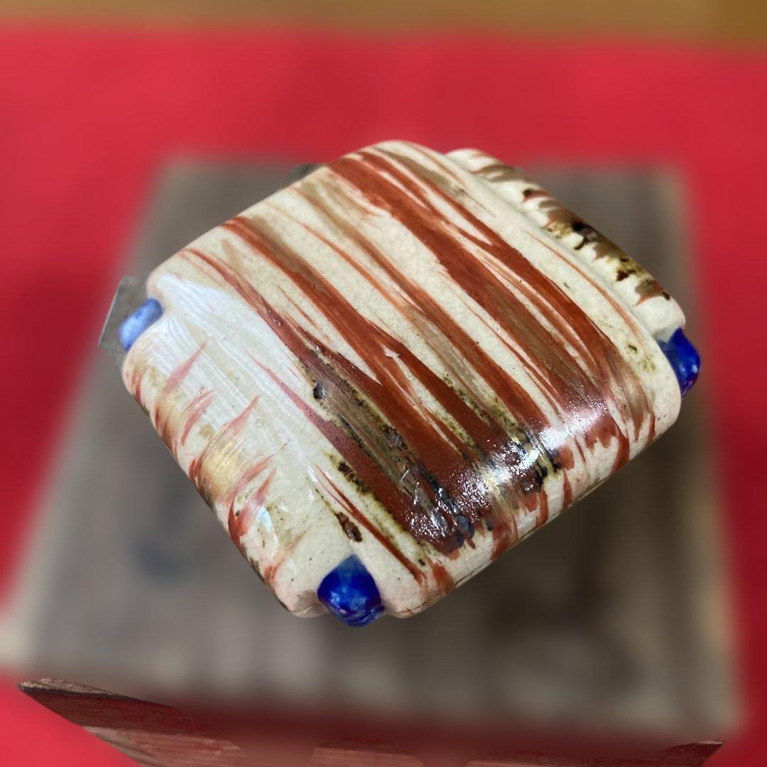 茶道具　赤膚焼　江戸時代　香合　奥田木白造　糸巻香合　共箱　仁清写／ 茶道　利休