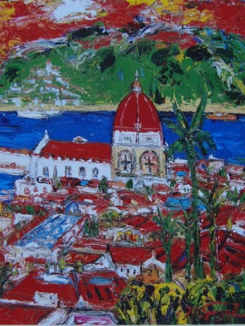 鈴木マサハル、【サントロペ】、希少な画集画、新品高級額・額装付