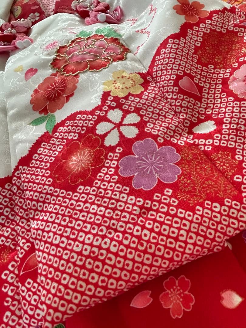 ラン様　花夢二　七五三3歳被布セット赤　日本製