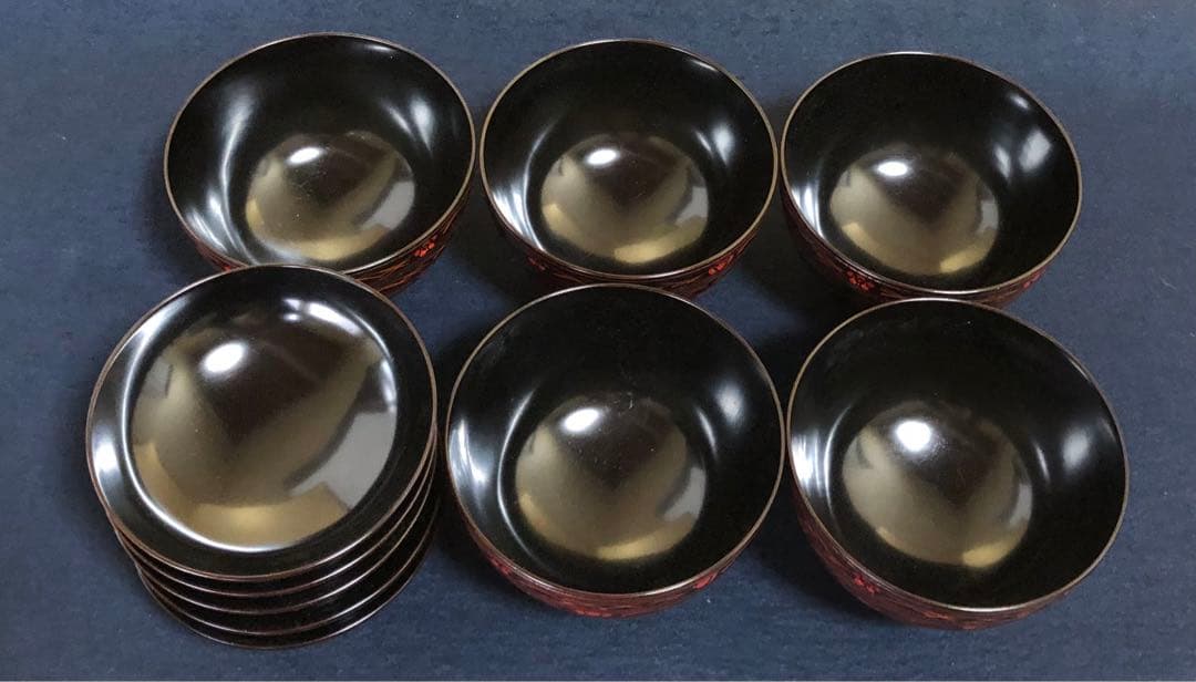 《レ》懐石 梅松葉絵 吸物椀5客 理平造 木製漆器 共箱　251104う3