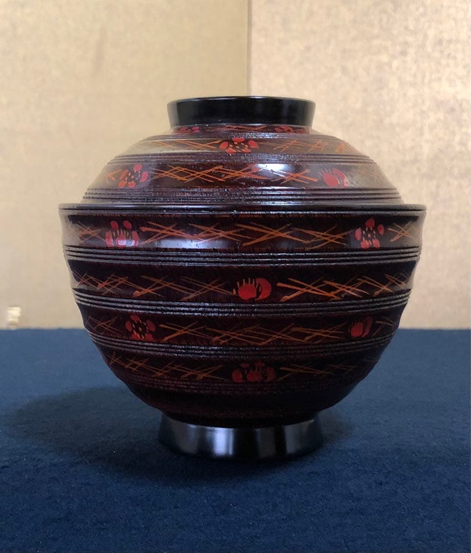 《レ》懐石 梅松葉絵 吸物椀5客 理平造 木製漆器 共箱　251104う3