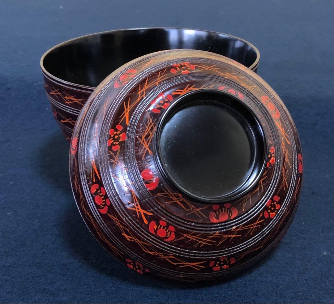 《レ》懐石 梅松葉絵 吸物椀5客 理平造 木製漆器 共箱　251104う3