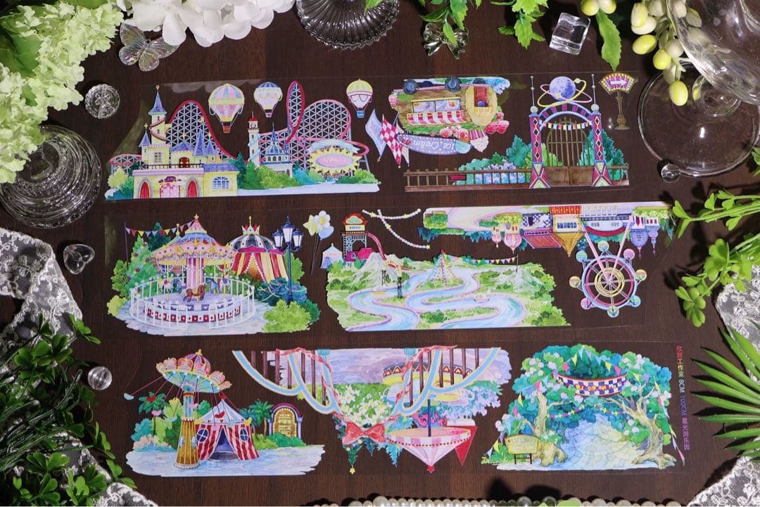 【9426】海外3/5/巻PETマスキングテープ　遊園地　アトラクション　背景系