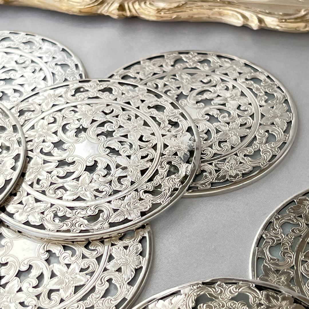 【WEBSTER】【純銀/ガラス】コースター 12枚 / ホルダー スターリング