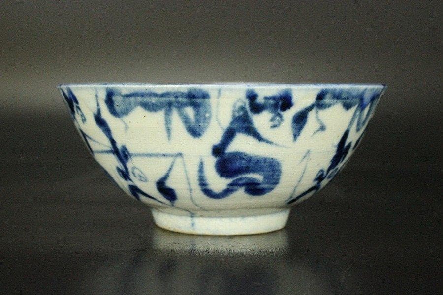 中国美術 青花 古染付 碗 在銘 φ14cm 仕服 茶道具伝来 YC164