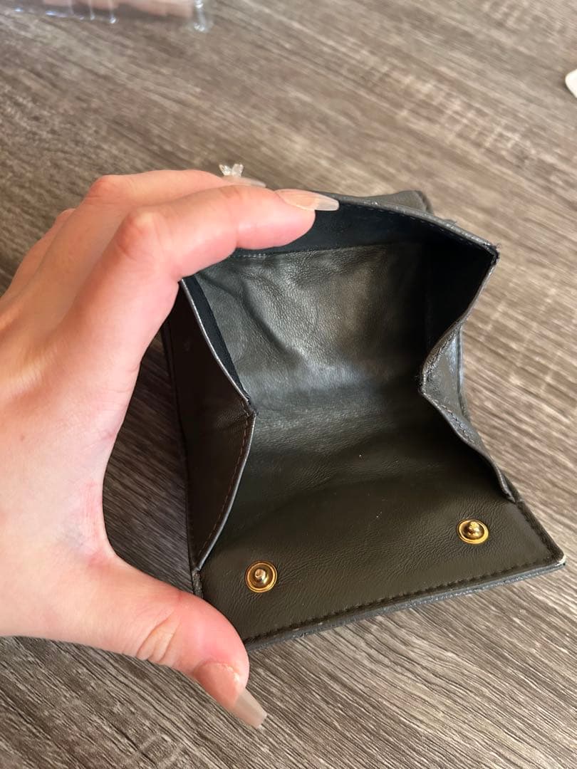 YSL カーキ　三つ折り財布 レザー　ミニ　財布　モノグラム