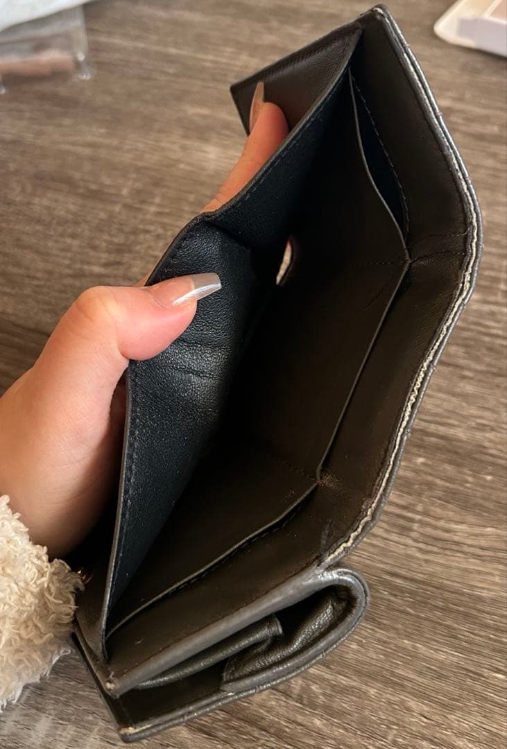 YSL カーキ　三つ折り財布 レザー　ミニ　財布　モノグラム