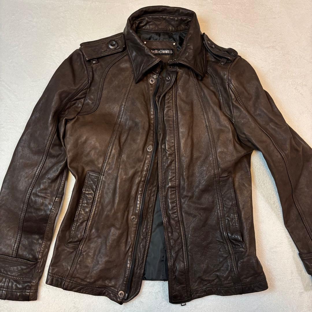 【高級馬革】5351プールオム　シングルライダース レザージャケット ブラウン