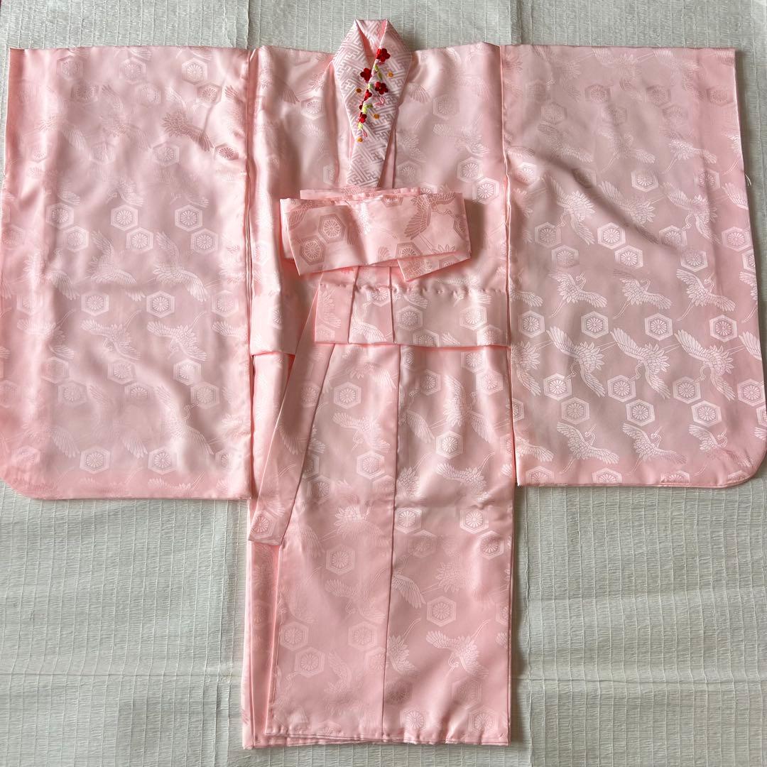 七五三 3歳 総絞り 着物 正絹 被布 三歳 赤 草履 753 金駒刺繍 赤白